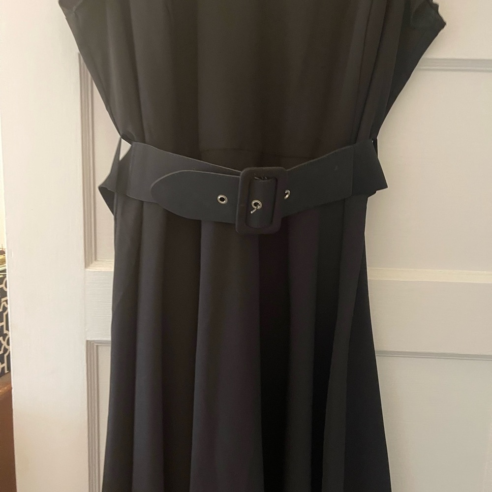 City Chic Black Dress with removable belt and lace detail.